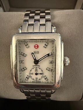 Michele Metallic Gray Jewelry Box with Red Interior